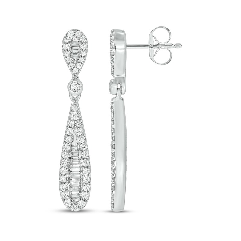 Main Image 1 of Baguette & Round-Cut Diamond Teardrop Dangle Earrings 3/4 ct tw 10K White Gold