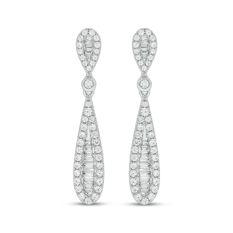 Main Image 2 of Baguette & Round-Cut Diamond Teardrop Dangle Earrings 3/4 ct tw 10K White Gold