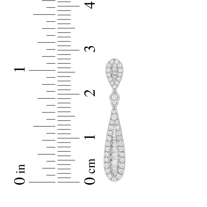 Main Image 3 of Baguette & Round-Cut Diamond Teardrop Dangle Earrings 3/4 ct tw 10K White Gold