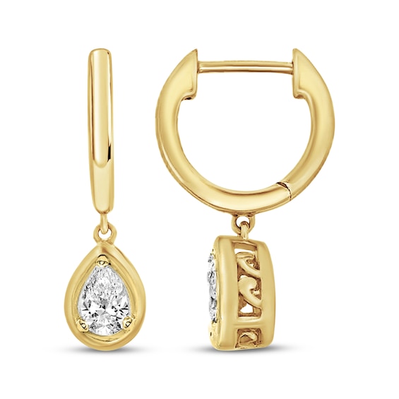 KAY Lab-Grown Diamonds Pear-Shaped Solitaire Dangle Hoop Earrings 1/2 ct tw 10K Yellow Gold (F/SI2)