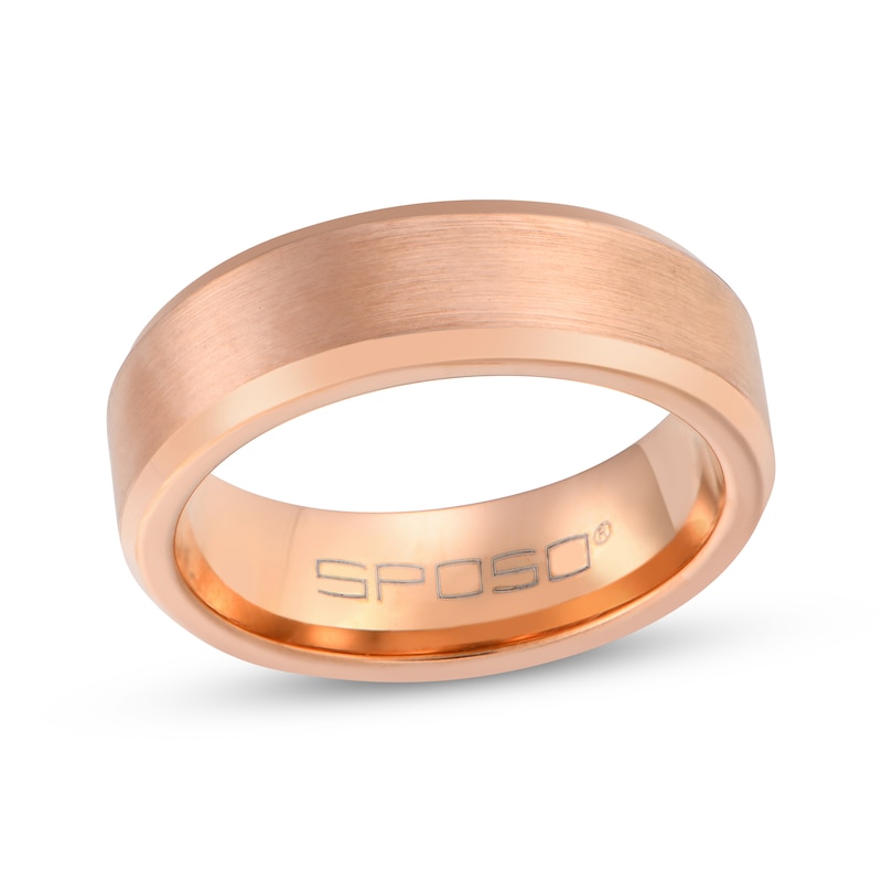 Main Image 1 of Beveled Edge Wedding Band Rose Ion-Plated Tungsten Carbide 7mm