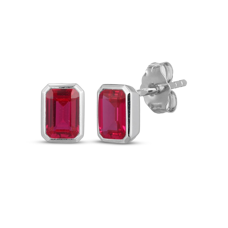 Main Image 1 of STUDIO BY KAY Emerald-Cut Lab-Created Ruby Bezel-Set Solitaire Stud Earrings Sterling Silver