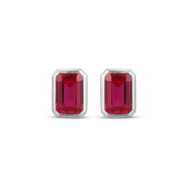 Main Image 2 of STUDIO BY KAY Emerald-Cut Lab-Created Ruby Bezel-Set Solitaire Stud Earrings Sterling Silver