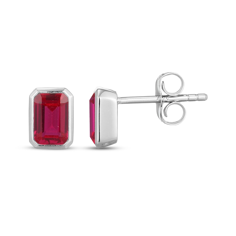 Main Image 3 of STUDIO BY KAY Emerald-Cut Lab-Created Ruby Bezel-Set Solitaire Stud Earrings Sterling Silver