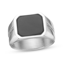 Men's Bezel Set Agate & Black Spinel Ring Stainless Steel