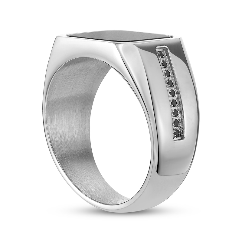 Main Image 2 of Men's Bezel Set Agate & Black Spinel Ring Stainless Steel