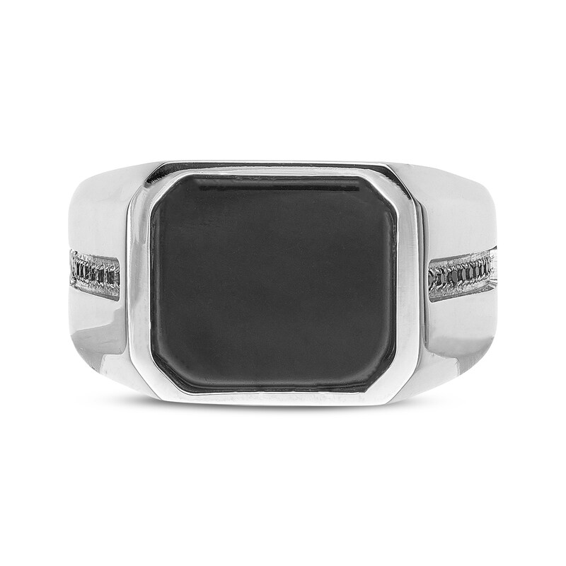 Main Image 4 of Men's Bezel Set Agate & Black Spinel Ring Stainless Steel