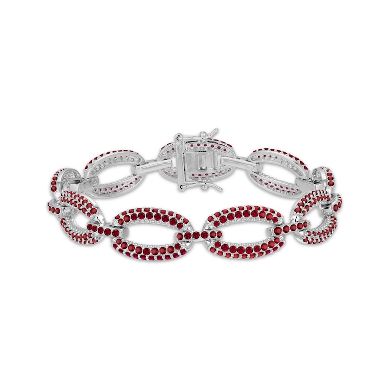 Main Image 1 of Lab-Created Ruby Chain Link Bracelet Sterling Silver 7.25"
