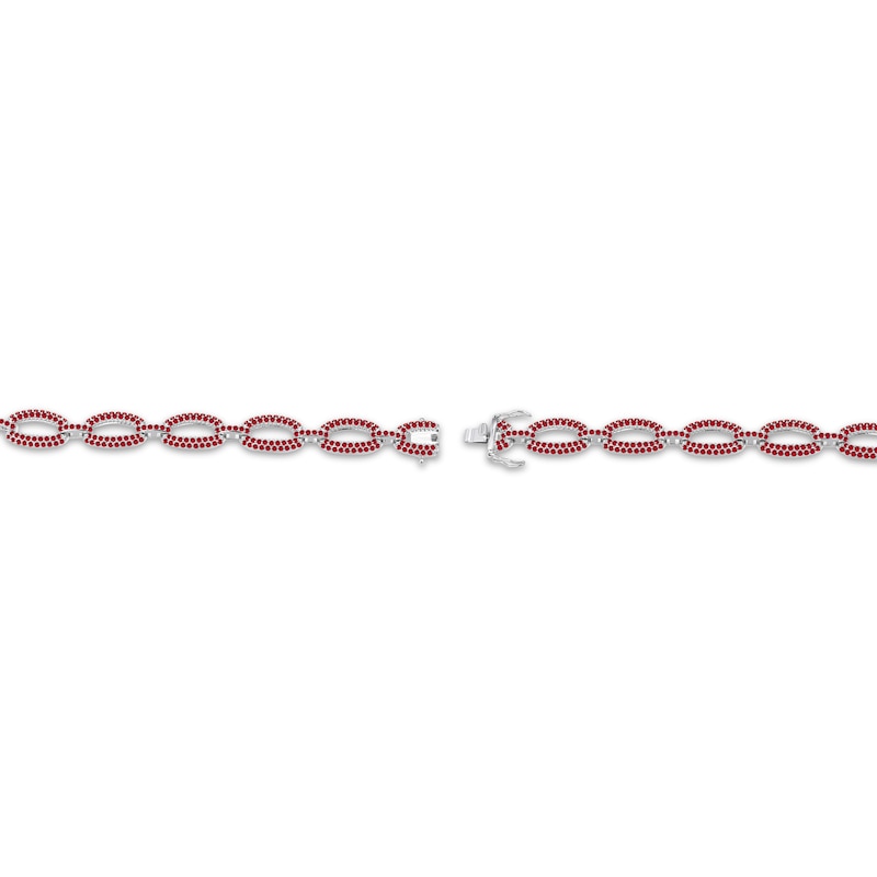 Main Image 3 of Lab-Created Ruby Chain Link Bracelet Sterling Silver 7.25"