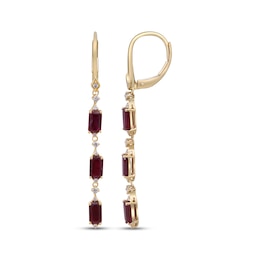 Emerald-Cut Natural Ruby & Diamond Drop Earrings 1/8 ct tw 10K Yellow Gold