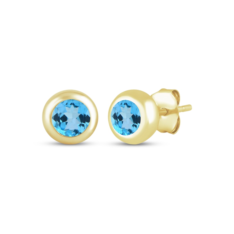 Main Image 1 of STUDIO BY KAY Swiss Blue Topaz Bezel-Set Solitaire Stud Earrings 24K Yellow Gold Vermeil Sterling Silver