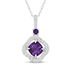 Thumbnail Image 1 of Cushion-Cut Amethyst & White Lab-Created Sapphire Swirl Halo Necklace Sterling Silver 18"