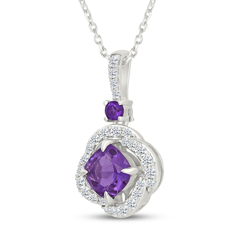 Main Image 2 of Cushion-Cut Amethyst & White Lab-Created Sapphire Swirl Halo Necklace Sterling Silver 18"