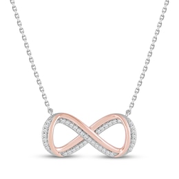 Hallmark Diamonds Infinity Symbol Necklace 1/10 ct tw Sterling Silver & 10K Rose Gold 18"