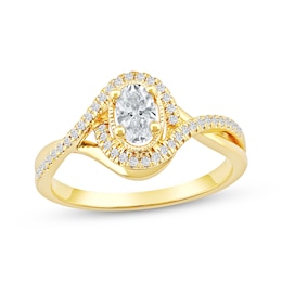 Now + Forever Oval-Cut Diamond Halo Engagement Ring 1/2 ct tw 10K Yellow Gold