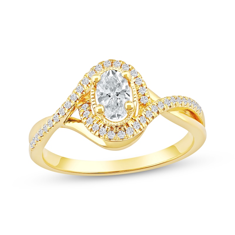 Main Image 1 of Now + Forever Oval-Cut Diamond Halo Engagement Ring 1/2 ct tw 10K Yellow Gold