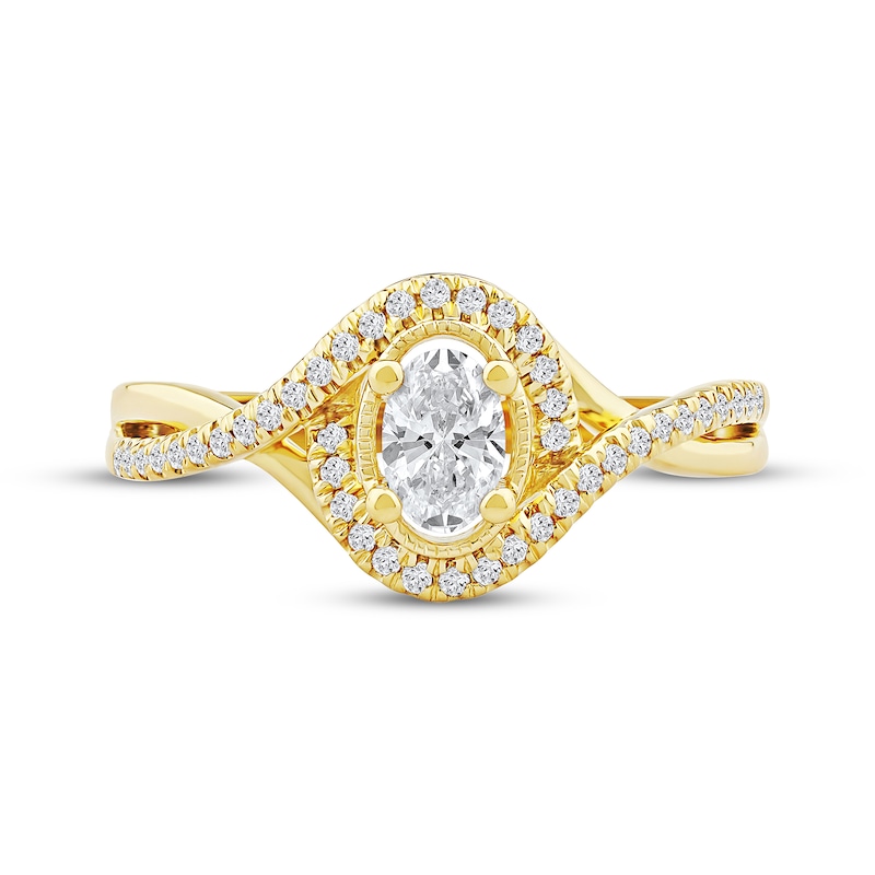 Main Image 3 of Now + Forever Oval-Cut Diamond Halo Engagement Ring 1/2 ct tw 10K Yellow Gold