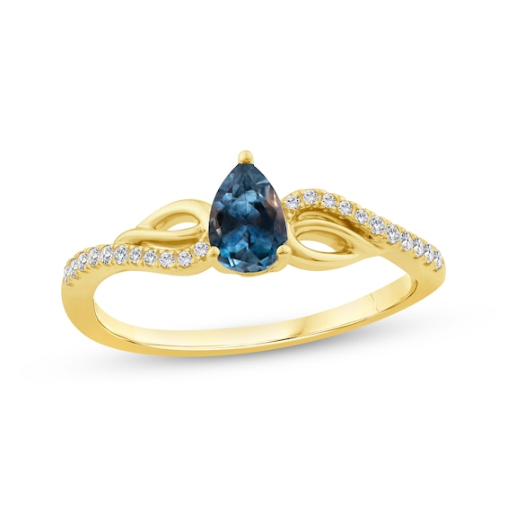 American Blue Sapphire & Diamond Ring 1/15 ct tw 10K Yellow Gold