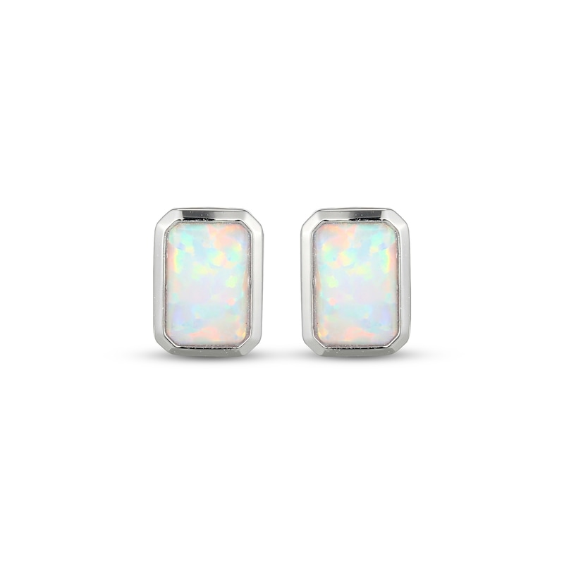 Main Image 2 of STUDIO BY KAY Emerald-Cut Lab-Created Opal Bezel-Set Solitaire Stud Earrings Sterling Silver