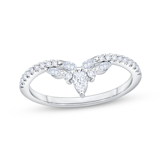 Now + Forever Lab-Grown Diamonds Pear, Marquise & Round-Cut Chevron Anniversary Ring 1/3 ct tw 14K White Gold