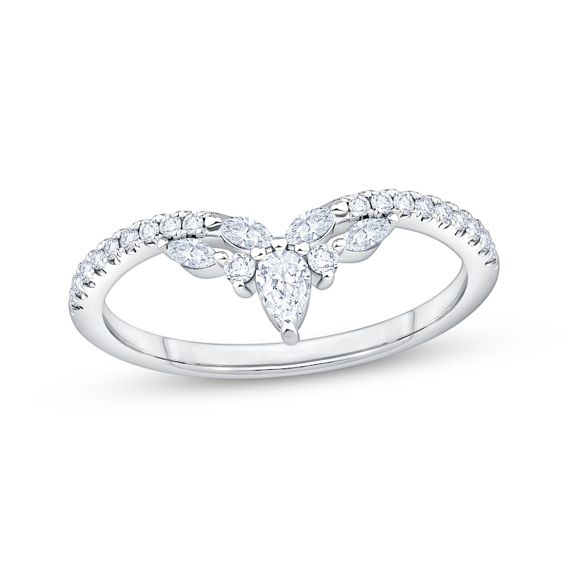 Main Image 1 of Now + Forever Lab-Grown Diamonds Pear, Marquise & Round-Cut Chevron Anniversary Ring 1/3 ct tw 14K White Gold