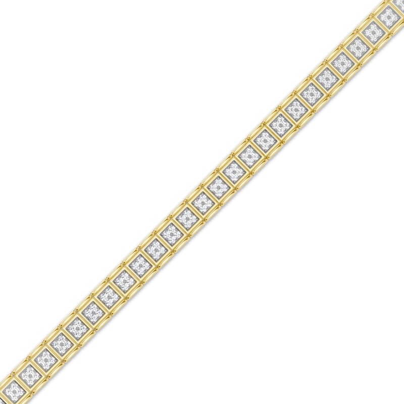 Main Image 2 of Men's Multi-Diamond Square Link Line Bracelet 2 ct tw 10K Yellow Gold 8.5"