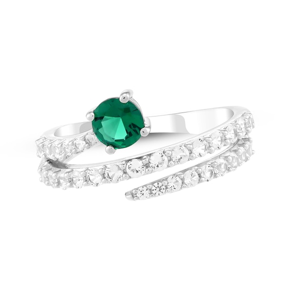 Lab-Created Emerald & White Lab-Created Sapphire Wrap Ring Sterling Silver
