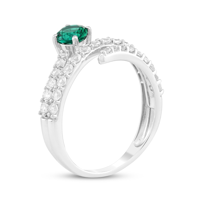 Main Image 2 of Lab-Created Emerald & White Lab-Created Sapphire Wrap Ring Sterling Silver