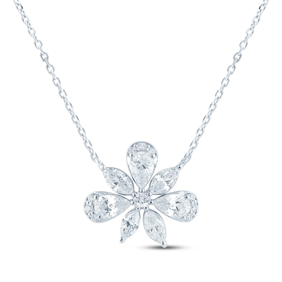 Monique Lhuillier Bliss Marquise, Pear & Round-Cut Lab-Grown Diamond Cluster Necklace 1 ct tw Platinum-Plated Sterling Silver 18"