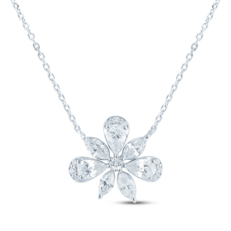 Main Image 1 of Monique Lhuillier Bliss Marquise, Pear & Round-Cut Lab-Grown Diamond Cluster Necklace 1 ct tw Platinum-Plated Sterling Silver 18"
