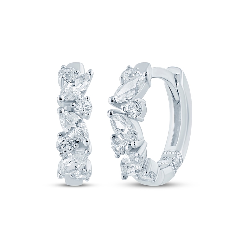 Main Image 1 of Monique Lhuillier Bliss Marquise & Round-Cut Lab-Grown Diamond Hoop Earrings 1/2 ct tw Platinum-Plated Sterling Silver