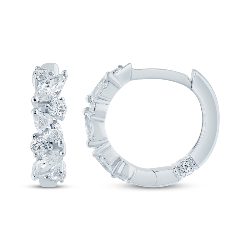 Main Image 3 of Monique Lhuillier Bliss Marquise & Round-Cut Lab-Grown Diamond Hoop Earrings 1/2 ct tw Platinum-Plated Sterling Silver