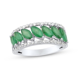 Now + Forever Marquise-Cut Natural Emerald & Diamond Anniversary Ring 1/4 ct tw 10K White Gold