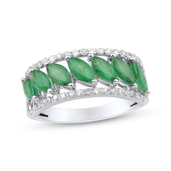Now + Forever Marquise-Cut Natural Emerald & Diamond Anniversary Ring 1/4 ct tw 10K White Gold
