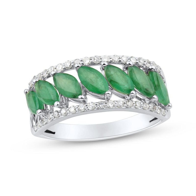 Main Image 1 of Now + Forever Marquise-Cut Natural Emerald & Diamond Anniversary Ring 1/4 ct tw 10K White Gold