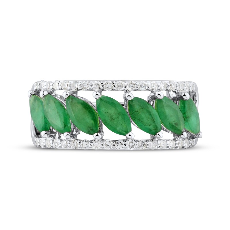 Main Image 3 of Now + Forever Marquise-Cut Natural Emerald & Diamond Anniversary Ring 1/4 ct tw 10K White Gold