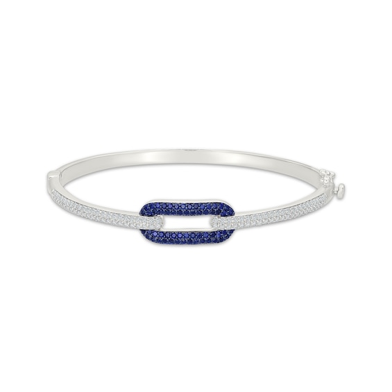 Blue & White Lab-Created Sapphire Paperclip Link Bangle Bracelet Sterling Silver