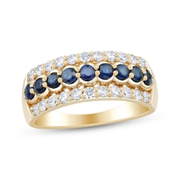 Now + Forever Blue Sapphire & Diamond Anniversary Ring 1/2 ct tw 10K Yellow Gold