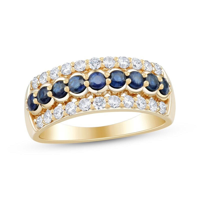 Main Image 1 of Now + Forever Blue Sapphire & Diamond Anniversary Ring 1/2 ct tw 10K Yellow Gold