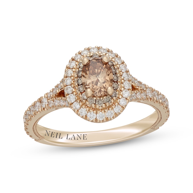 Main Image 1 of Neil Lane Desert Diamonds Oval-Cut Double Halo Engagement Ring 1 ct tw 14K Yellow Gold