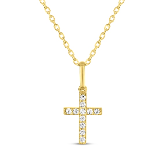 KAY Signature Collection Lab-Grown Diamond Mini Cross Necklace 1/10 ct tw 18K Yellow Gold-Plated Sterling Silver 18"