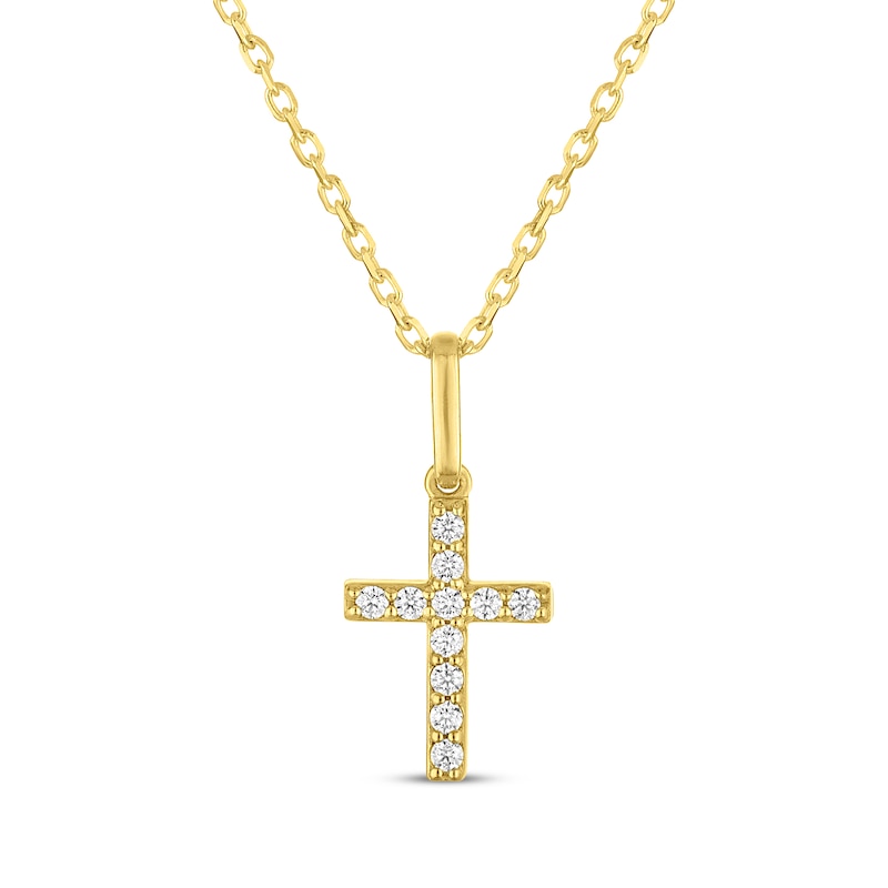Main Image 1 of KAY Signature Collection Lab-Grown Diamond Mini Cross Necklace 1/10 ct tw 18K Yellow Gold-Plated Sterling Silver 18"