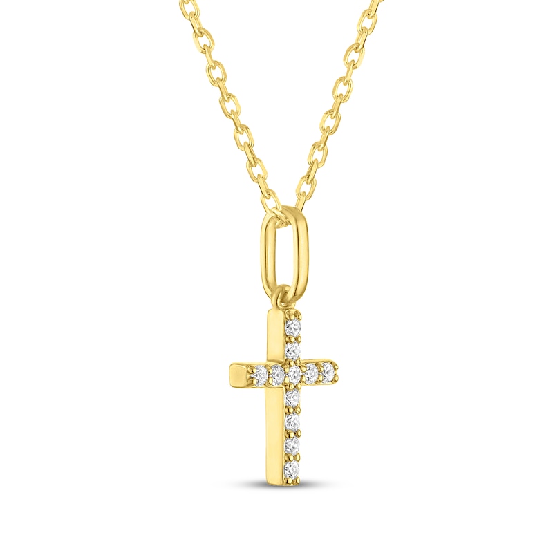 Main Image 2 of KAY Signature Collection Lab-Grown Diamond Mini Cross Necklace 1/10 ct tw 18K Yellow Gold-Plated Sterling Silver 18"