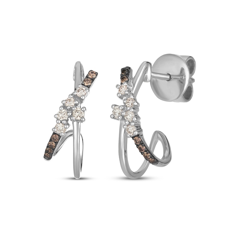 Main Image 1 of Le Vian Desert Diamonds Crossover J-Hoop Earrings 1/5 ct tw 14K Vanilla Gold