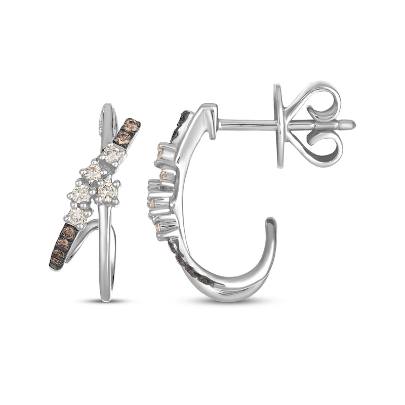 Main Image 3 of Le Vian Desert Diamonds Crossover J-Hoop Earrings 1/5 ct tw 14K Vanilla Gold