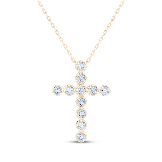 Kay Signature Collection Lab-Grown Diamond Cross Necklace 1 ct tw 10K Yellow Gold 18"