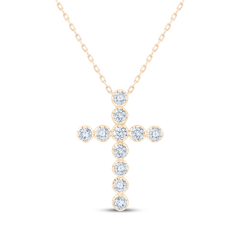 Main Image 1 of Kay Signature Collection Lab-Grown Diamond Cross Necklace 1 ct tw 10K Yellow Gold 18"
