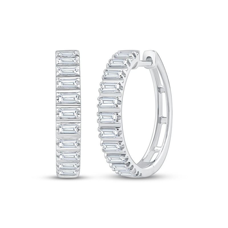 Main Image 1 of KAY Lab-Grown Diamonds Baguette-Cut Hoop Earrings 1/2 ct tw 10K White Gold