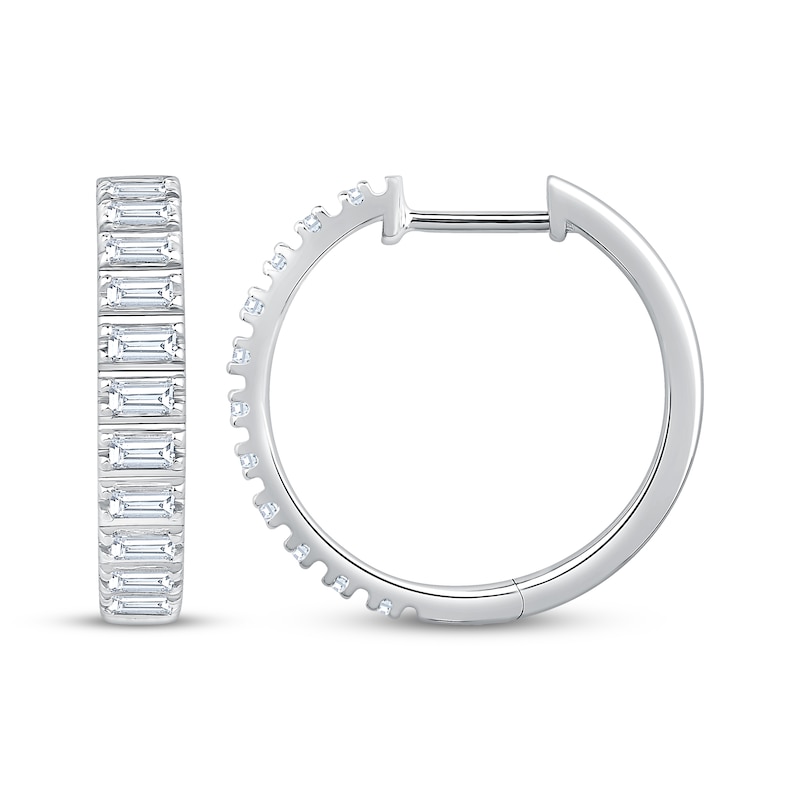 Main Image 3 of KAY Lab-Grown Diamonds Baguette-Cut Hoop Earrings 1/2 ct tw 10K White Gold