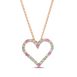Le Vian Pink Sapphire & Green Beryl Heart Necklace 14K Strawberry Gold 19"